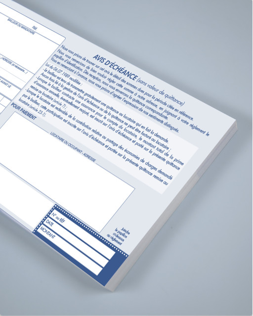 Carnet de quittances 3 en 1  -  avis d'échéance, quittance + double