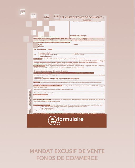 Mandat exclusif de vente de fonds de commerce - En ligne