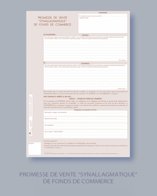 PROMESSE DE VENTE DE FONDS DE COMMERCE - Lot de 25