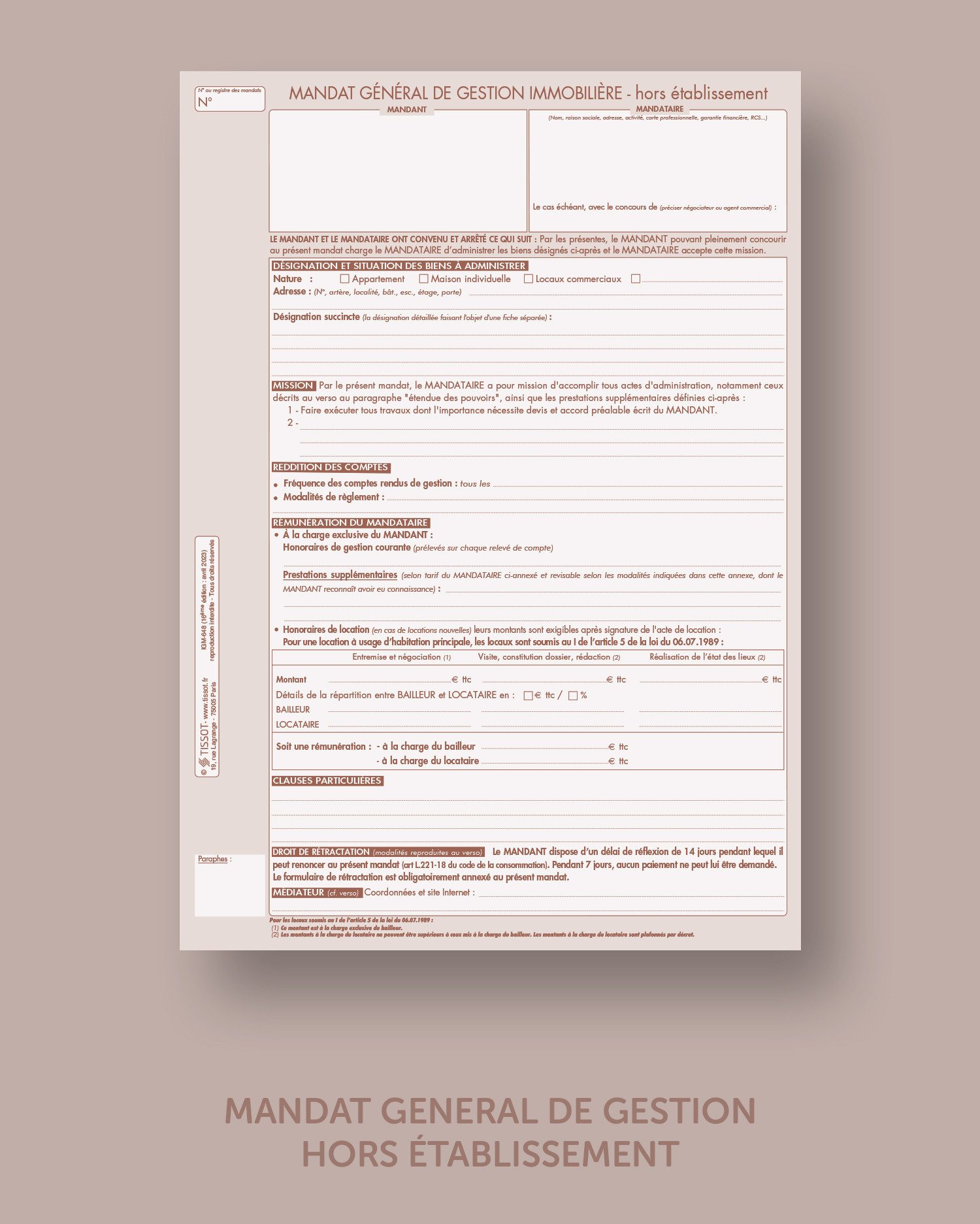 Mandat général de gestion hors établissement - lot de 25
