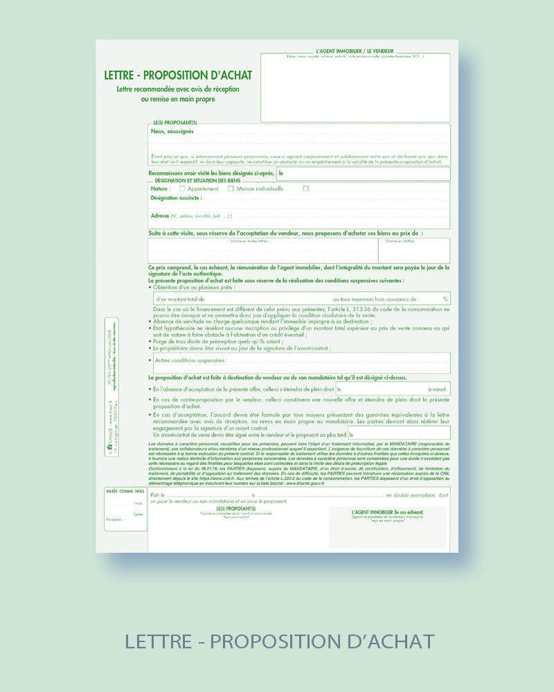 Lettre Proposition D achat Lot De 25