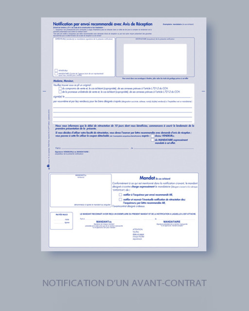 Notification d'un l'avant-contrat - Lot de 25