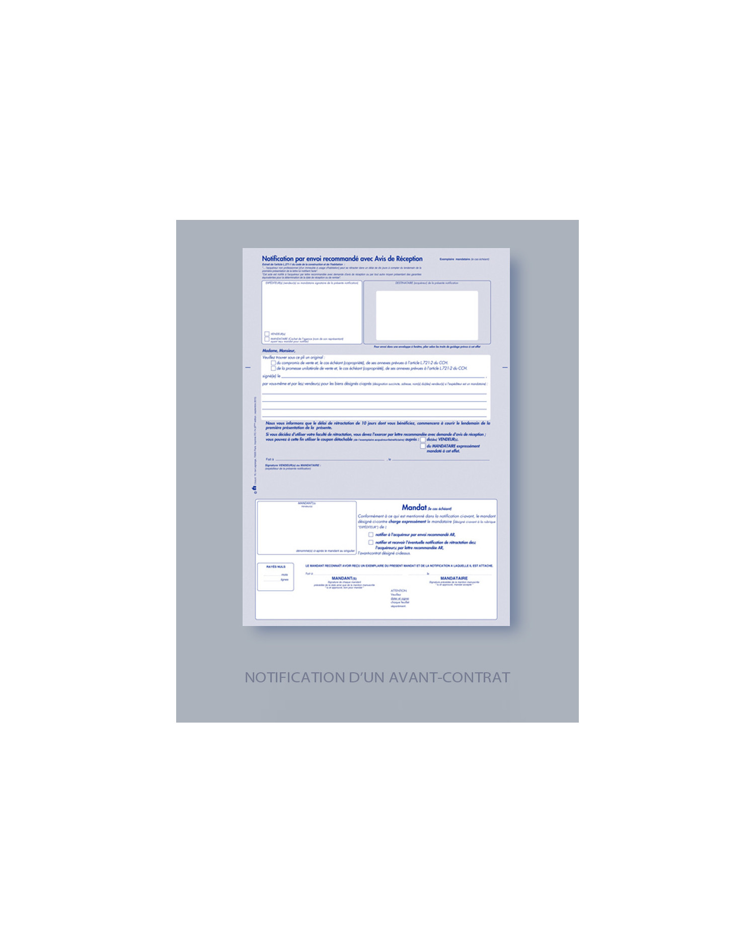 Notification d'un l'avant-contrat - Lot de 25