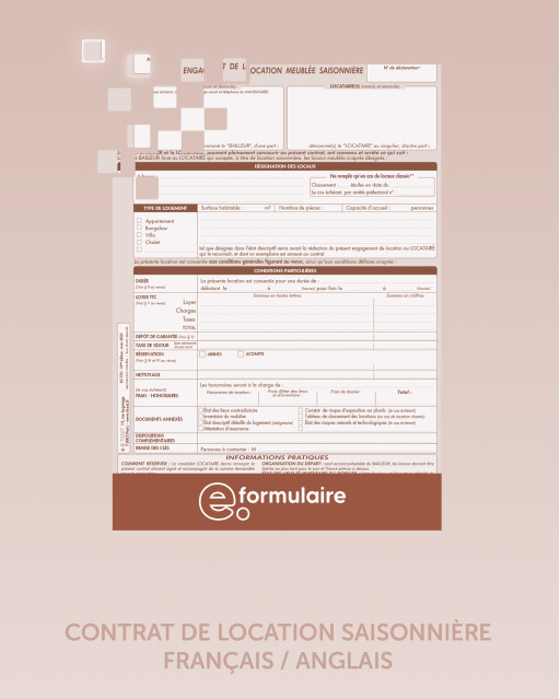 Contrat de location saisonnière  - Français / Anglais - En ligne