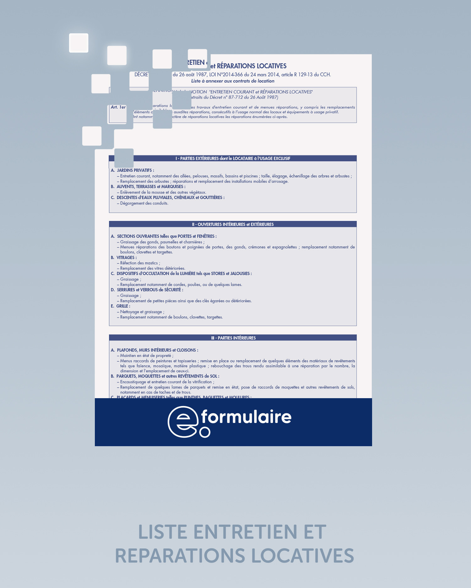 Liste entretien et réparations locatives