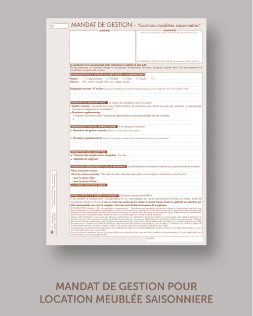 Mandat de gestion location meublée saisonnière - lot de 25