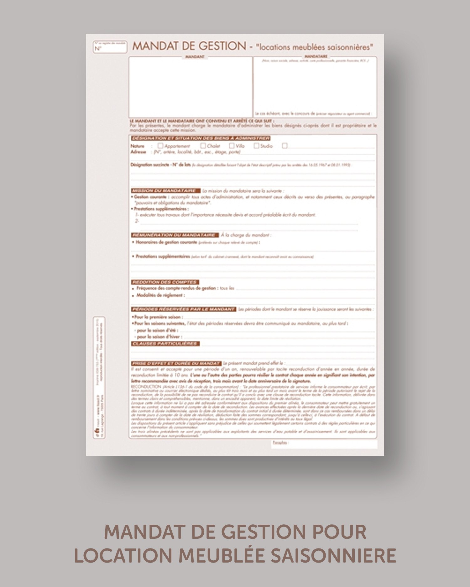 Mandat de gestion location meublée saisonnière - lot de 25