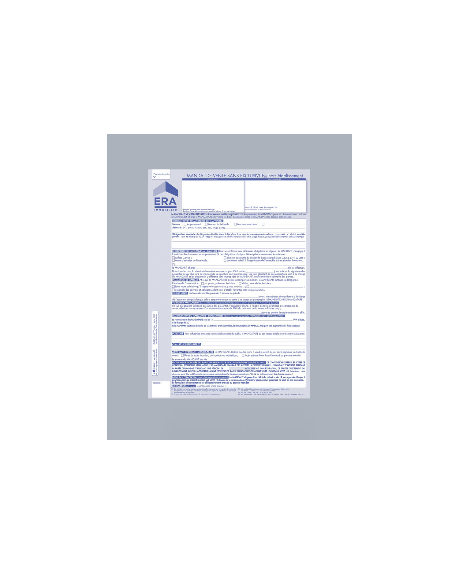 Mandat simple de vente ERA Hors établissement - lot de 25