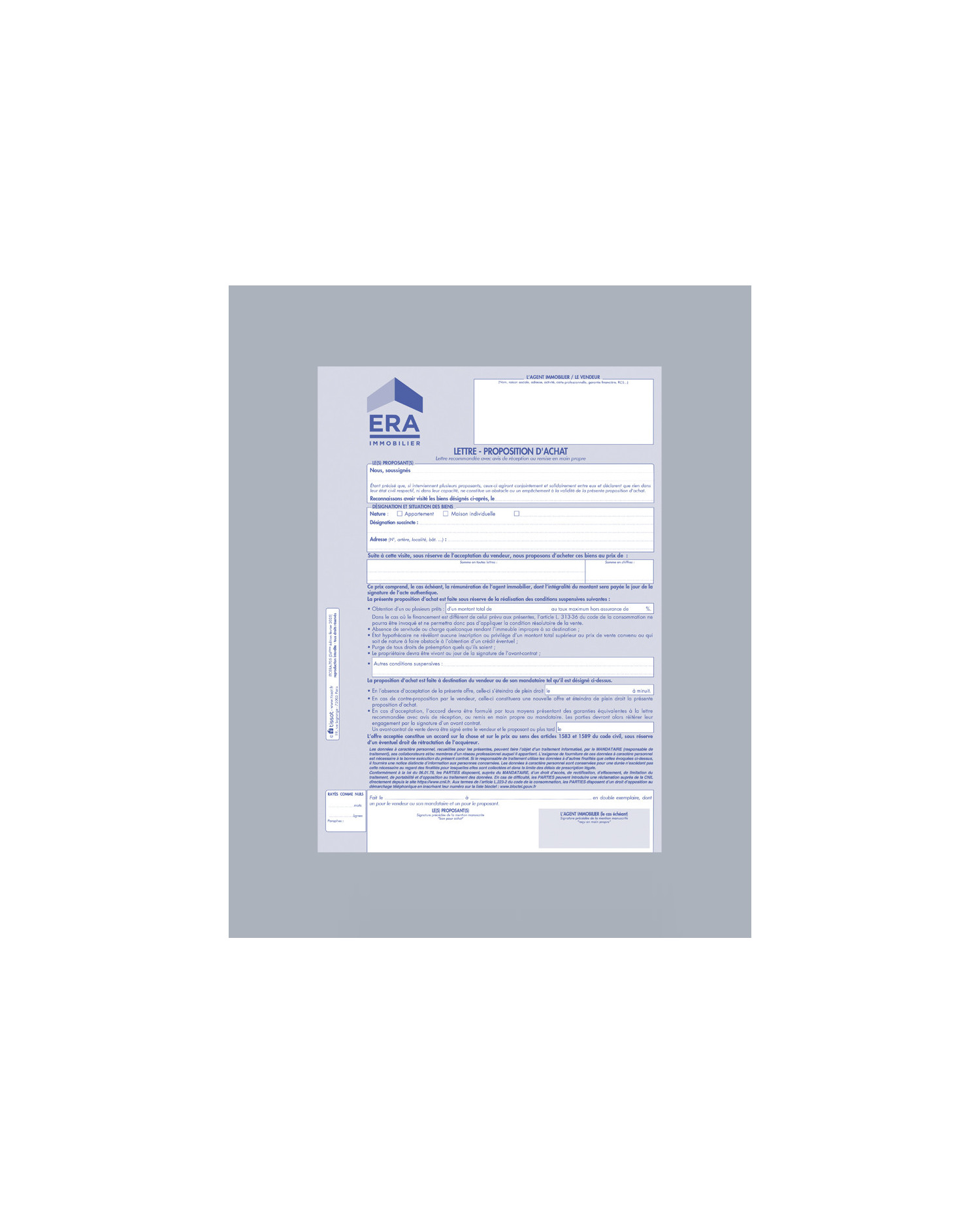 Lettre - proposition d'achat ERA - lot de 25