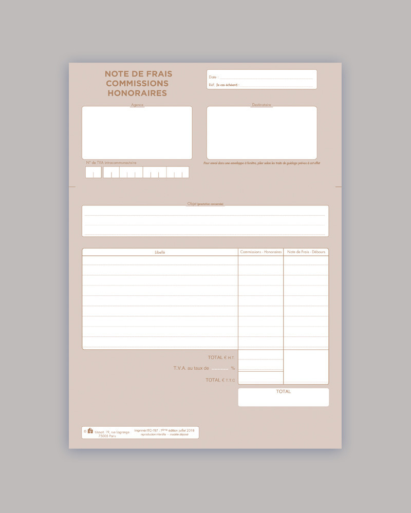 Notes de frais, commission et honoraires