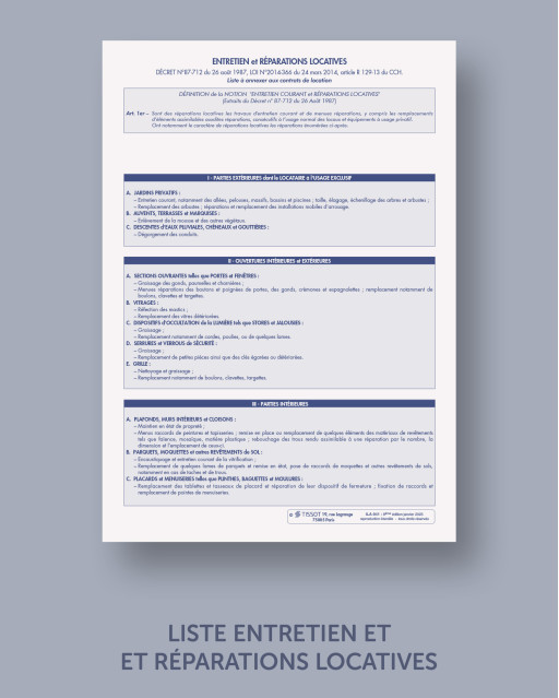Liste entretien et réparations locatives - lot de 25