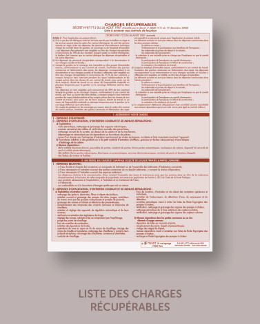 Liste des charges récupérables - lot de 25