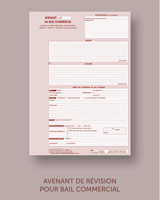Avenant de révision pour bail commercial - lot de 25