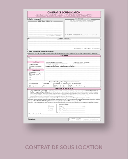Contrat de sous location - lot de 25