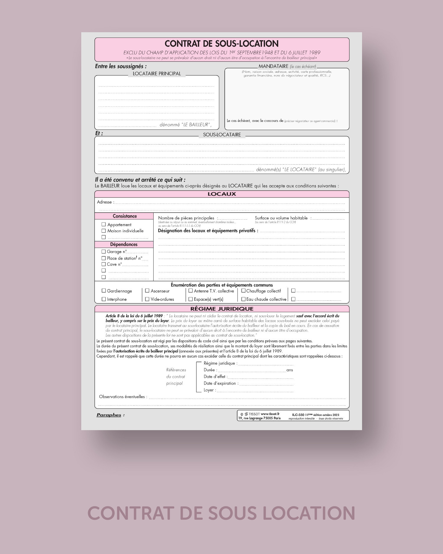Contrat de sous location - lot de 25