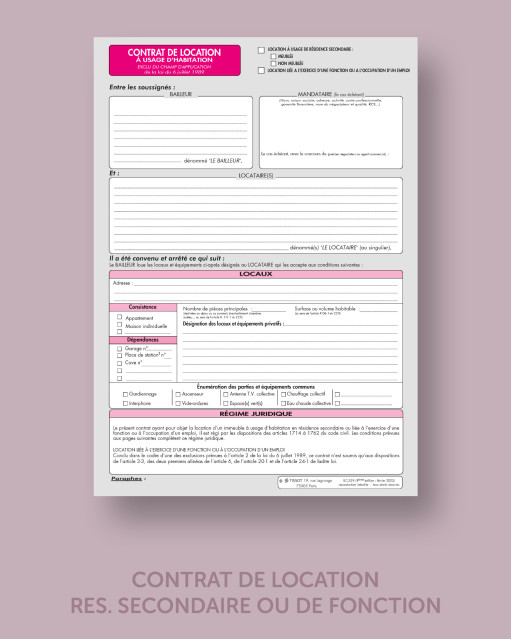 Contrat de location résidence secondaire - Lot de 25