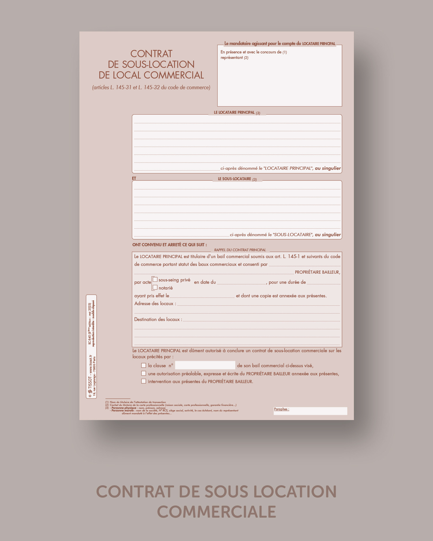 Contrat de sous location commerciale - lot de 25