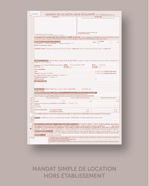 Mandat simple de location hors établissement- lot de 25