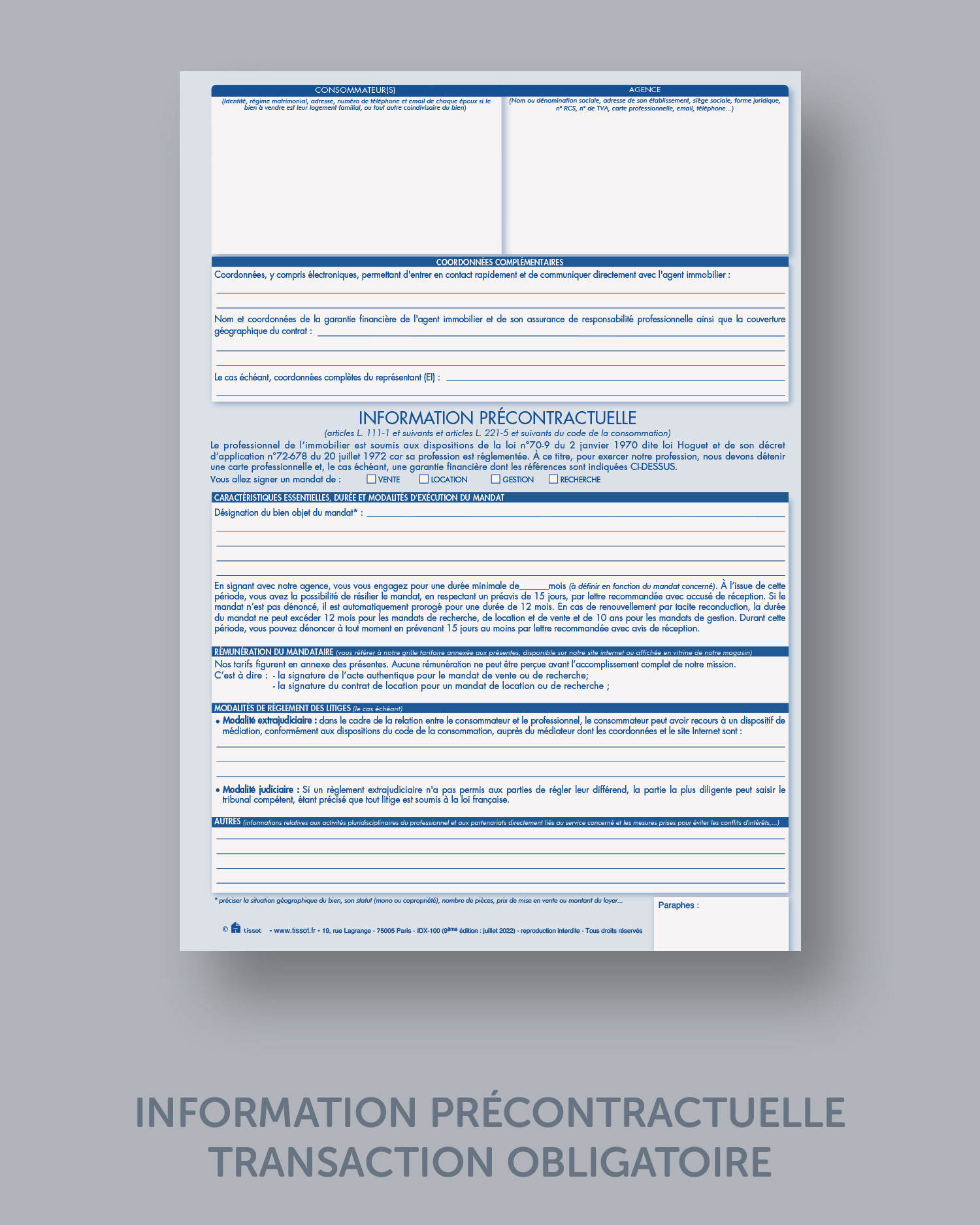 Information précontractuelle  gestion - lot de 25