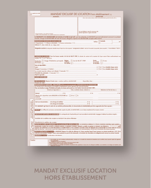 Mandat exclusif de location hors établissement - lot de 25