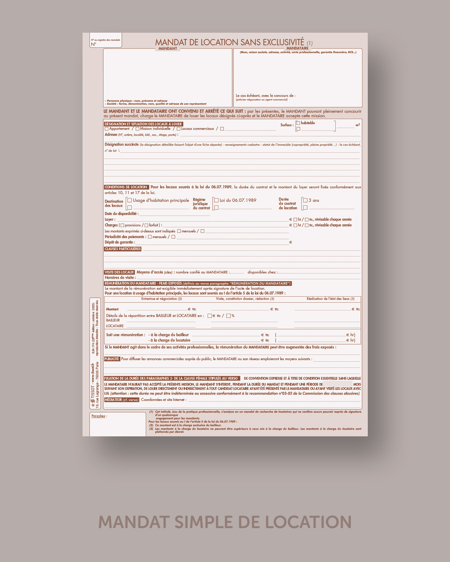 Mandat simple de location - lot de 25