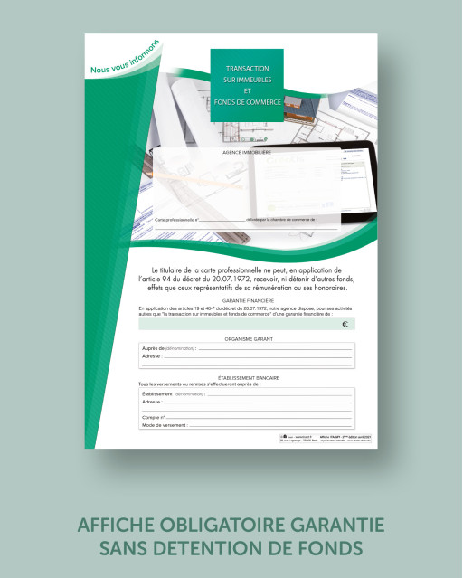 Affiche obligatoire "GARANTIE FINANCIÈRE" transaction