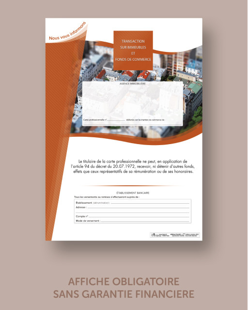 Affiche obligatoire "TRANSACTION SUR IMMEUBLE sans détention de fonds"