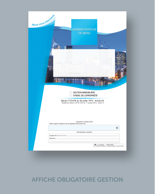 Affiche obligatoire "GARANTIE FINANCIÈRE" gestion/syndic