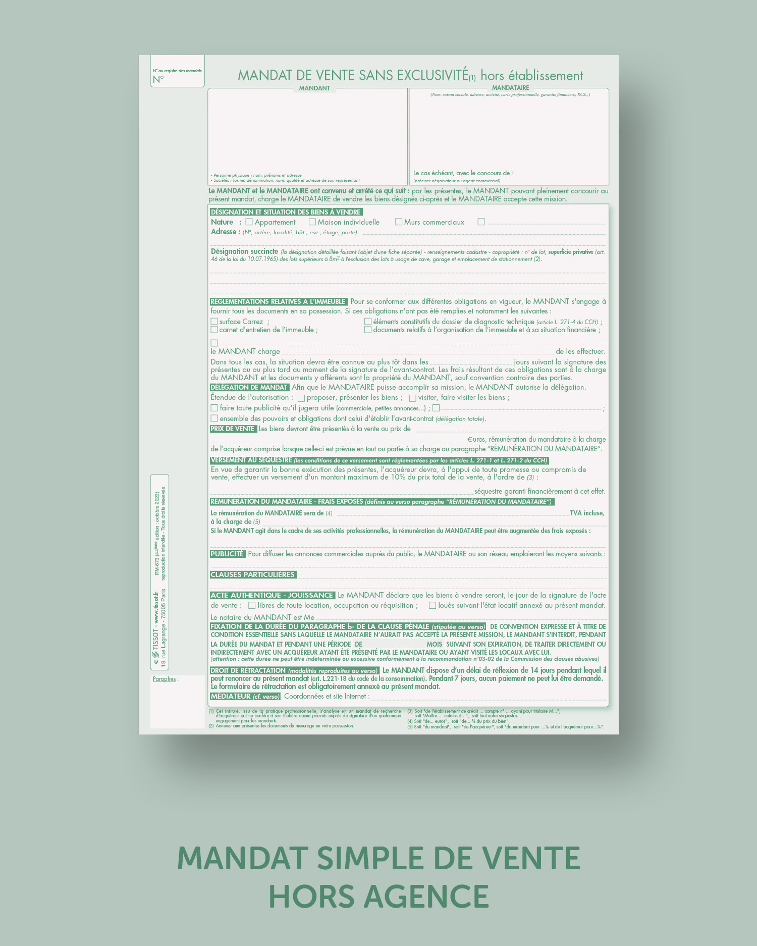 Mandat simple de vente hors établissement - lot de 25