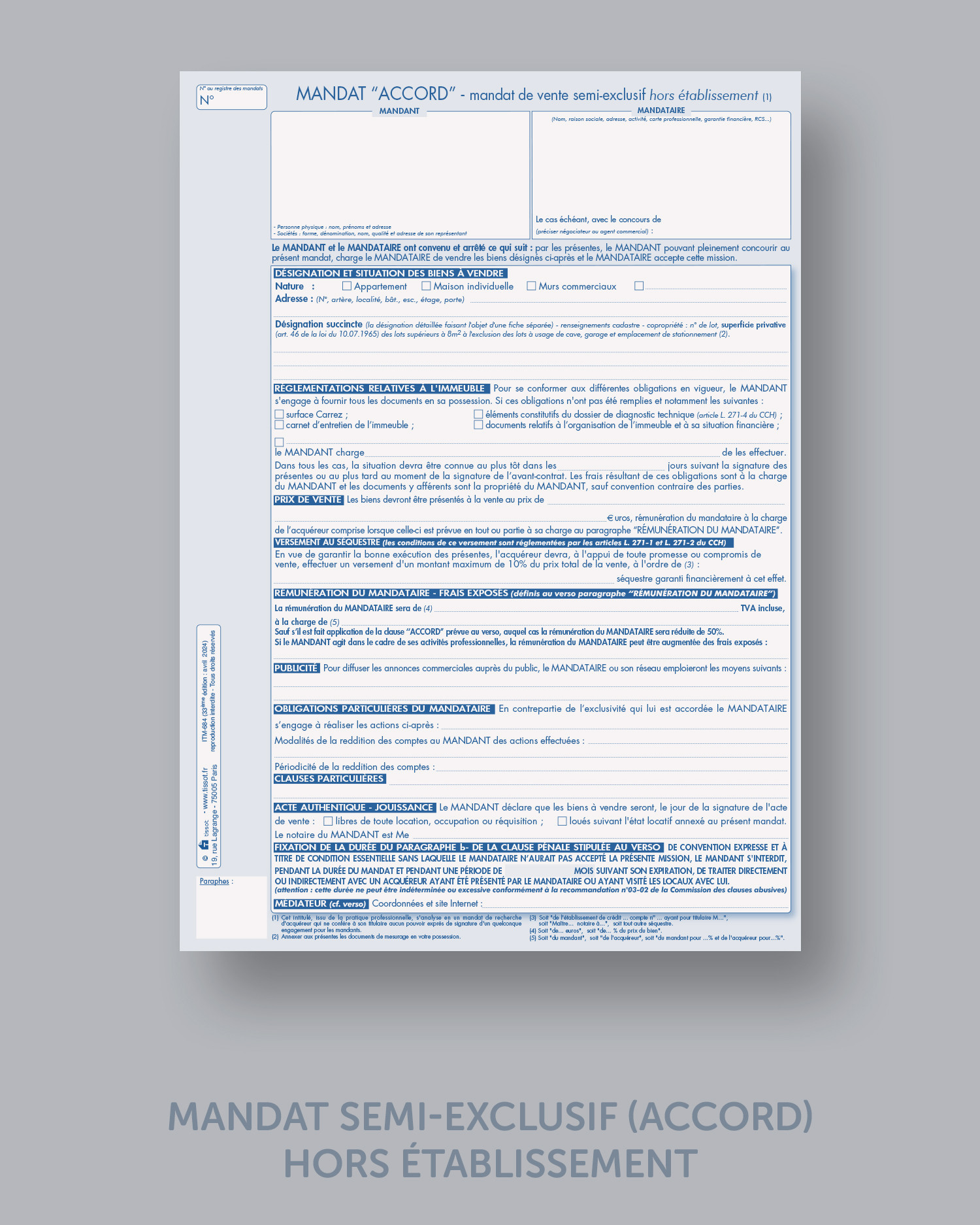 Mandat de semi-exclusif "ACCORD" hors établissmenet - lot de 25