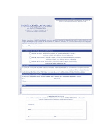 Information précontractuelle  transaction - lot de 25