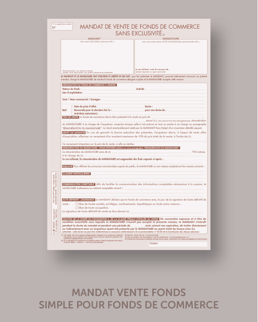 Mandat simple de vente de fonds de commerce - lot de 25