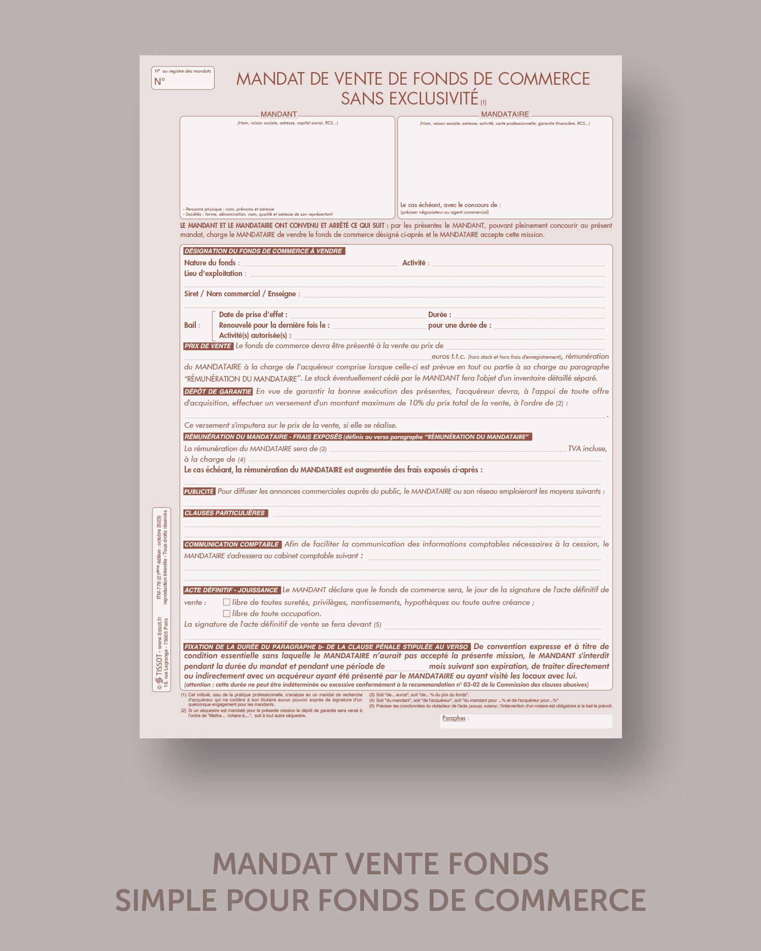 Mandat simple de vente de fonds de commerce - lot de 25