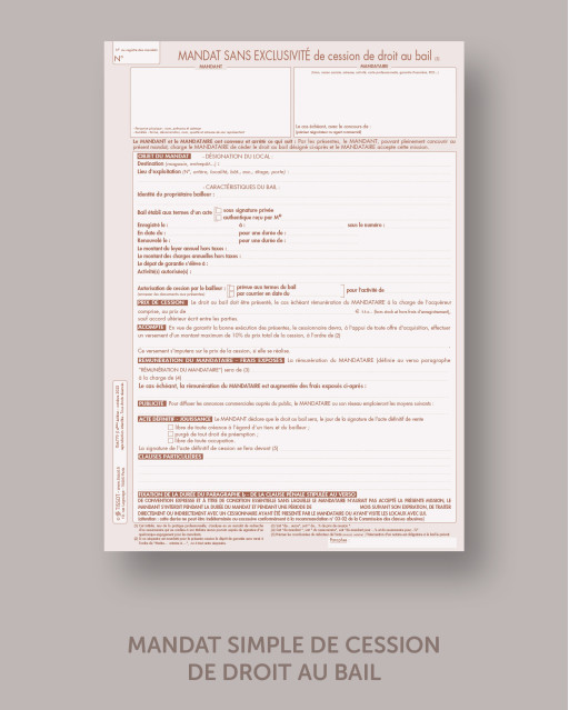 Mandat simple de cession de droit au bail - lot de 25