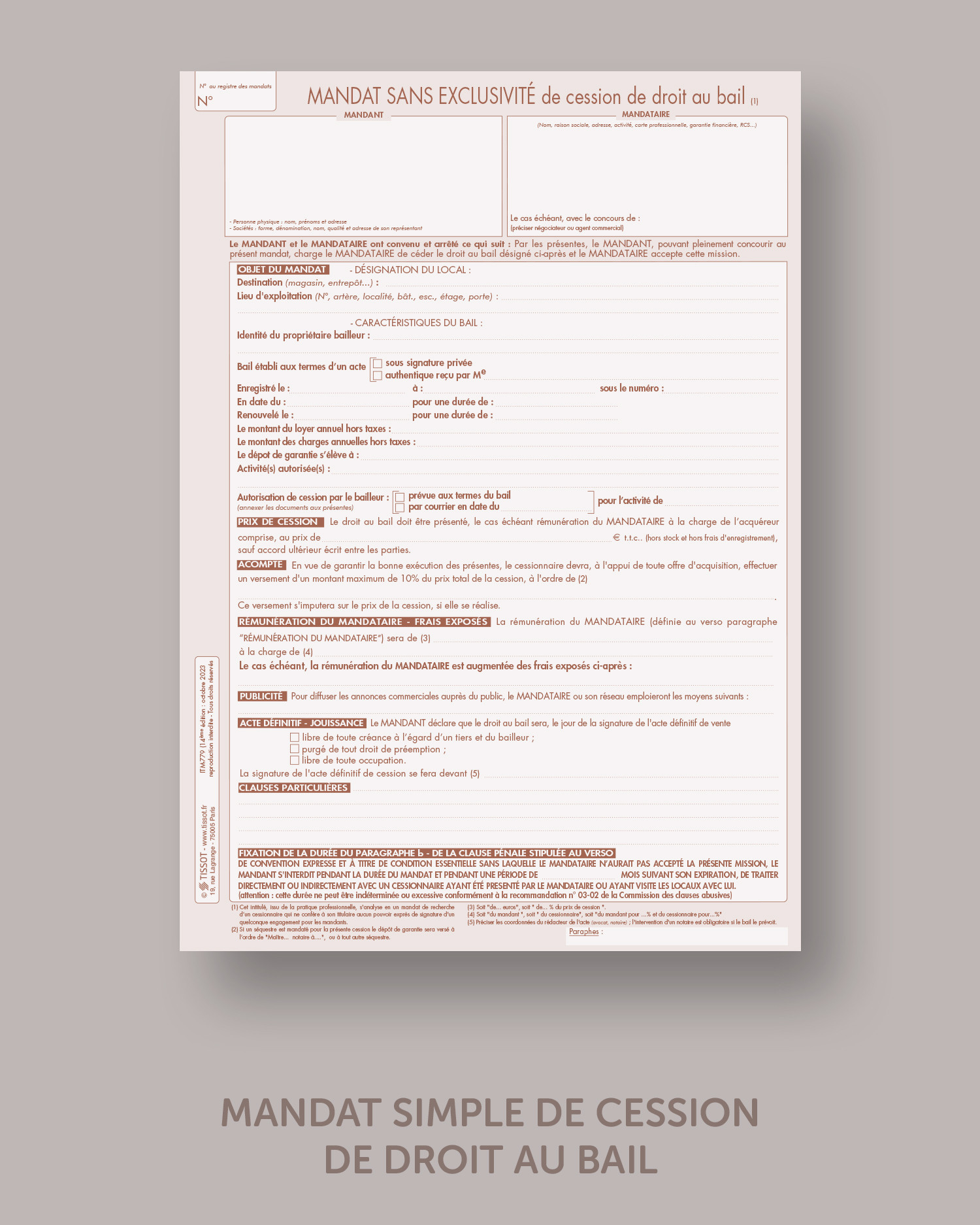 Mandat simple de cession de droit au bail - lot de 25